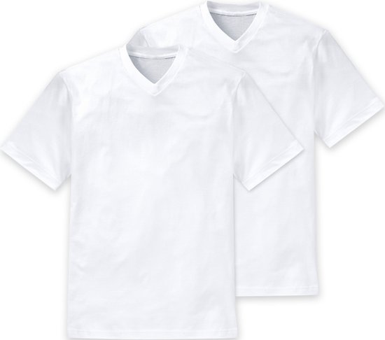 SCHIESSER American T-shirt (2-pack) - heren shirt korte mouw jersey v-hals wit - Maat: XXL