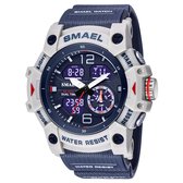 Shockbestendig Heren Horloge Blauw | Smael | 8007 | Shock | Waterdicht | Glow in dark | Mud Master | Licht | Rubberen band | Timer | Eyecatcher | Cadeau
