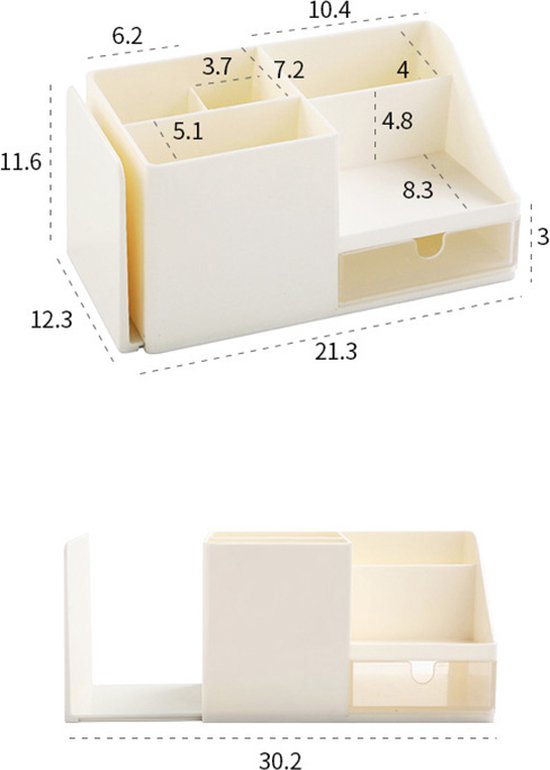 Bureau Organizer – Pennenhouder – Pennenbak – Kleur Wit/Eierschaalgeel– Lichte Kunststof - Opbergsysteem – Bureau Accessoires – Uittrekbaar Gedeelte – Afmetingen 21 cm... - Afbeelding 5