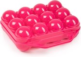 Plasticforte Eierdoos - koelkast organizer eierhouder - 12 eieren - roze - kunststof - 20 x 19 cm
