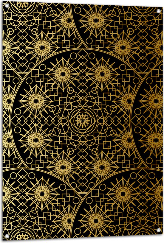 Tuinposter – Borden met Gouden Geometrische Print - 80x120 cm Foto op Tuinposter (wanddecoratie voor buiten en binnen)