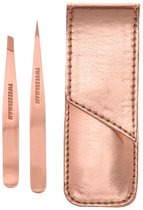 Tweezerman Petite Rosé Gold Set - Inclusief etui - Epileer pincet - Point pincet - Cadeau set - Wenkbrauwen epileren