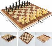 Jeu d'échecs 3en1 - Plateau en bois - Pliable - Jeu d'échecs - Dames - Backgammon - Pièces d'échecs magnétiques - Chess 34CM