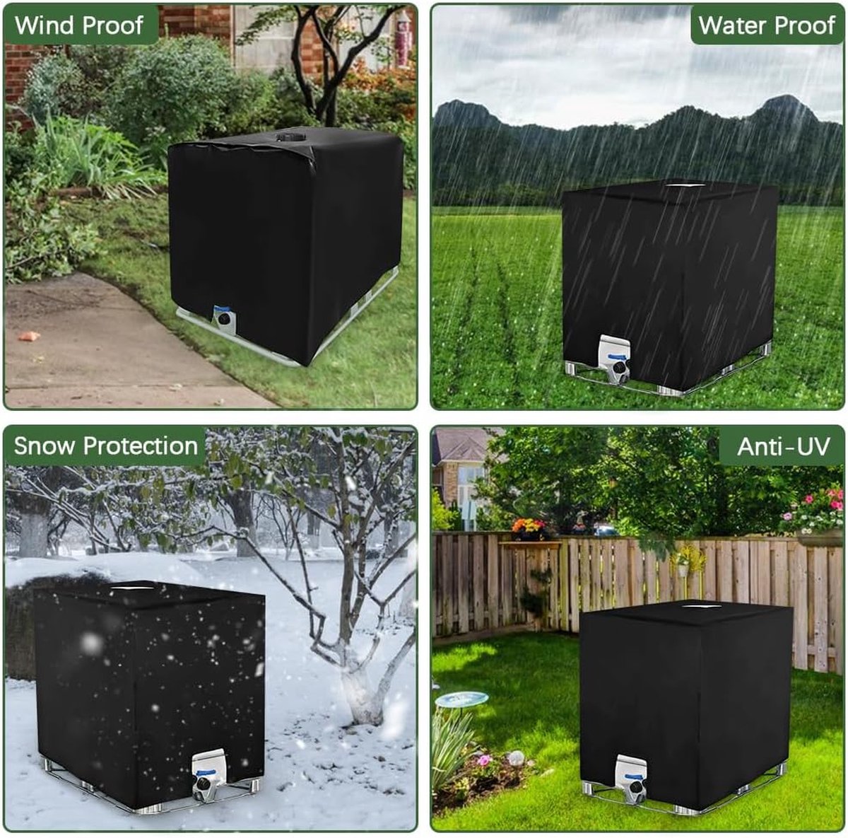 Bâche Pour Cuve 1000L IBC, Bâche De Réservoir D'eau Couvercle De Protection Pour Réservoir Housse De Réservoir Anti-poussière Vert -120 X 100 X 116 Cm