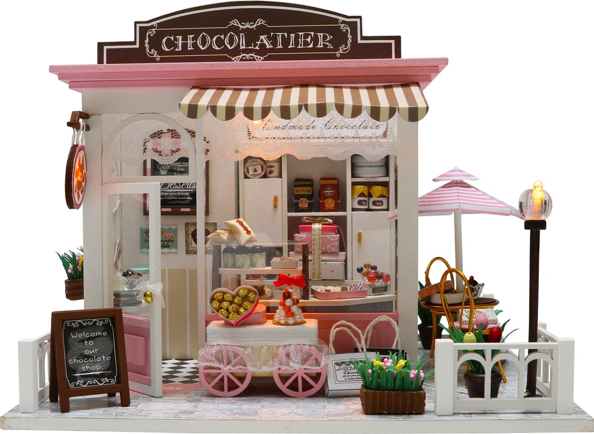 Hongda DIY Miniatuur Huisjes - Modelbouwpakket - Houten Modelbouw - Voor Volwassenen (14+) - Poppenhuis - DIY - Chocolatier - Cocoa's Fantastic Ideas (C007)