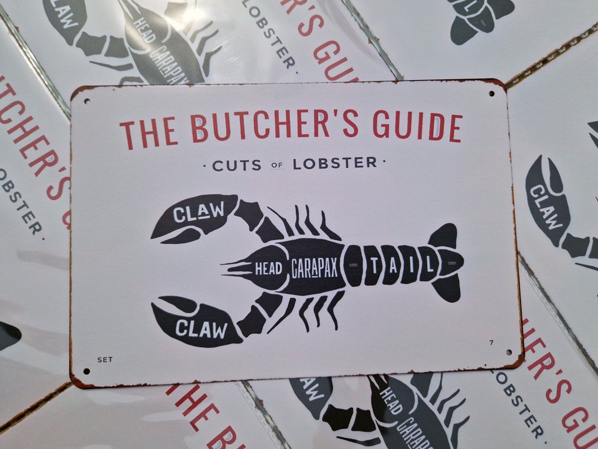 Butcher's guide | kreeft | wandborden metaal | bbq | 20 x 30cm | wanddecoratie | huis, tui