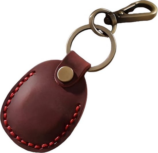 Hilvard – Airtag sleutelhanger – Airtag houder – Airtag hoesje – Keyfinder - Rood leer - Geschikt voor Apple Airtag - Tracker accessoires