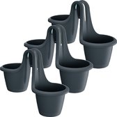 3x Stuks Respana twins ronde balkon plantenpotten/bloempotten antraciet 2x 2,5 liter - Balkon decoraties