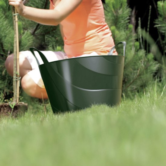 2x Pièces seau flexible / panier à linge / bac vert 15 litres - Paniers de Paniers de rangement - Paniers à linge - Seaux flexibles