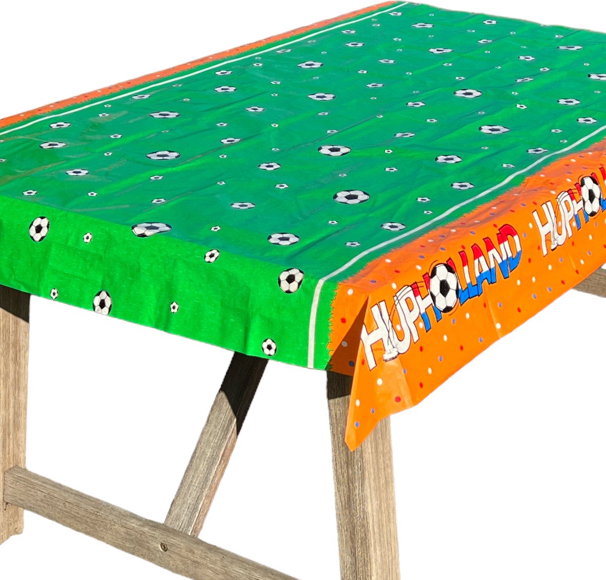Afneembaar Oranje Plastic Tafelkleed Voetbal Hup Holland EK/WK 180x120 cm