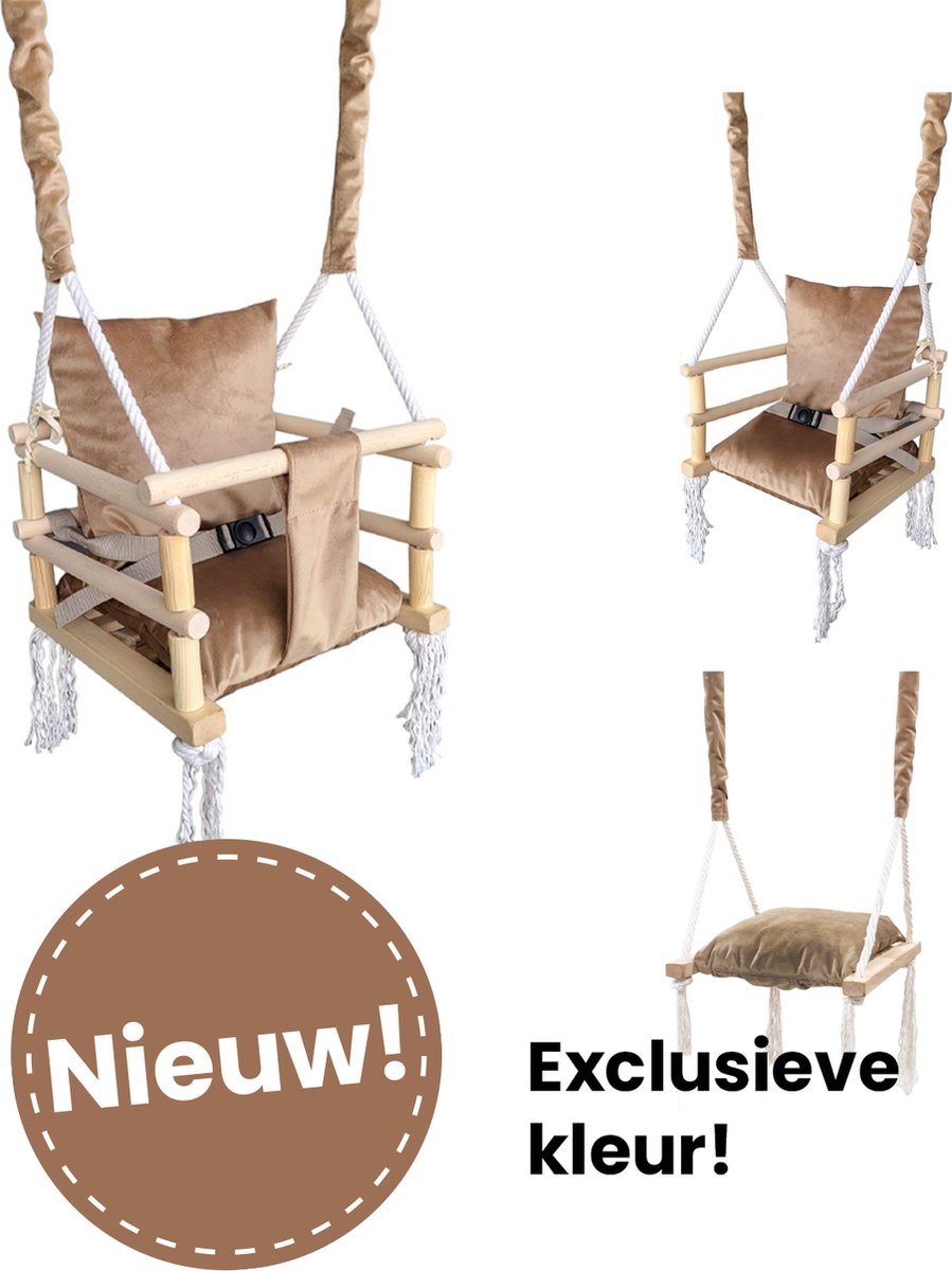 Luxe houten 3 in 1 beige/bruine meegroei baby schommel en Kinder schommel – Baby swing – Schommel die meegroeit met je kindje - Schommelstoel - Schommels - Handgemaakt — afbeelding 6