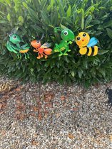 Metalen deco tuinstekers " 4 insecten" - Set van 4 stuks - diverse kleuren - hoogte 60 x 15 x 13 cm - Tuinaccessoires - Tuindecoratie – Tuinstekers