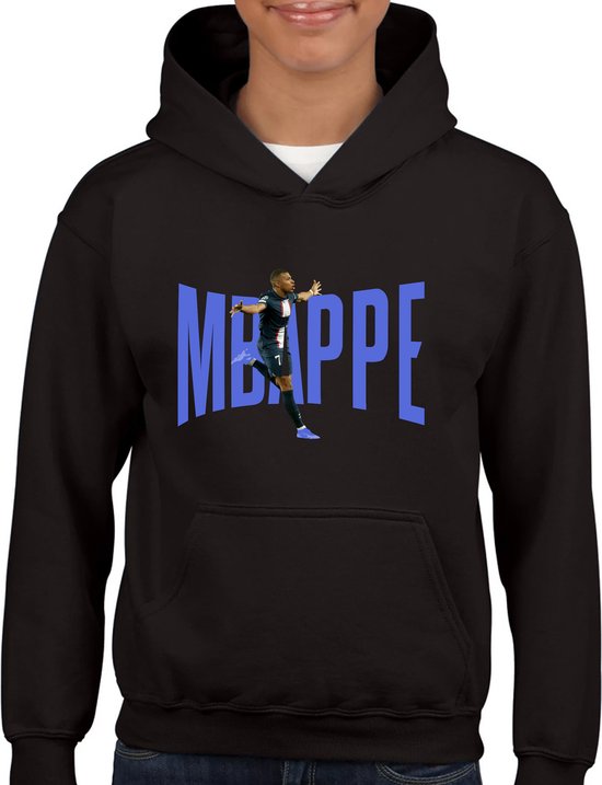 Mbappe Blauw Kinder Hoodie met afbeelding in kleur - Kinder Hoodie - Zwart - Maat 98 /104 - T-Shirt leeftijd 3 tot 4 jaar - Grappige teksten - Cadeau - Shirt cadeau - verjaardag - Paris Saint-Germain - Voetbal