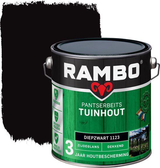 Rambo Pantserbeits Tuinhout Zijdeglans Dekkend - Gelijkmatig Vloeiend - Diepzwart - 2.5L - Rambo