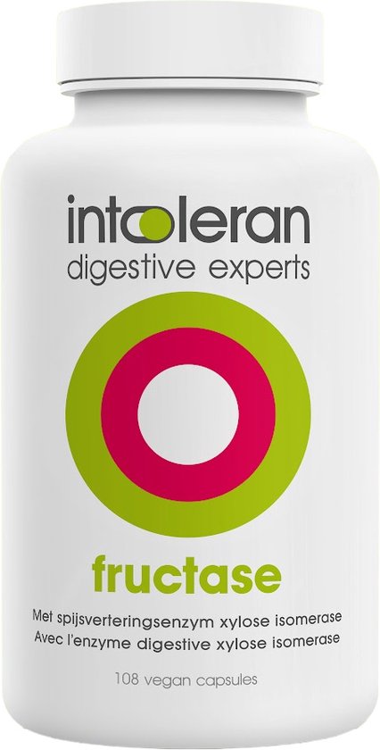 Foto: Intoleran fructase spijsverteringsenzymen 108 capsules voedingssupplement met enzym xylose isomerase fructose directe werking puur en vegan low fodmap