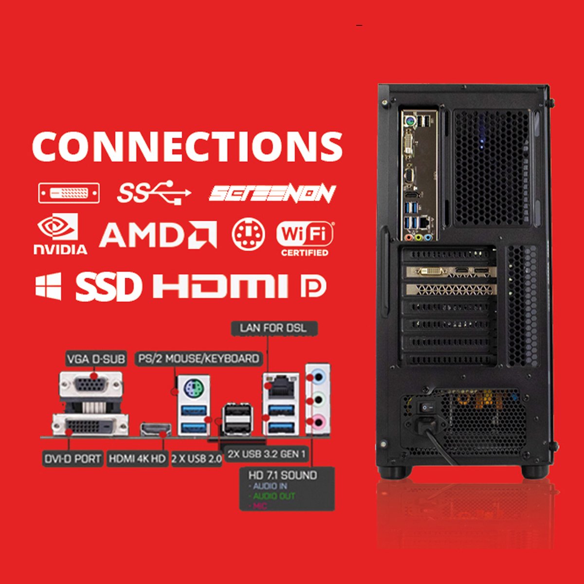 ScreenON - Game Computer / Gaming PC - Ryzen 7 - 1TB M.2 SSD - 32GB RAM - RTX 4060 - Game PC TX46280 - Windows 11 — afbeelding 5