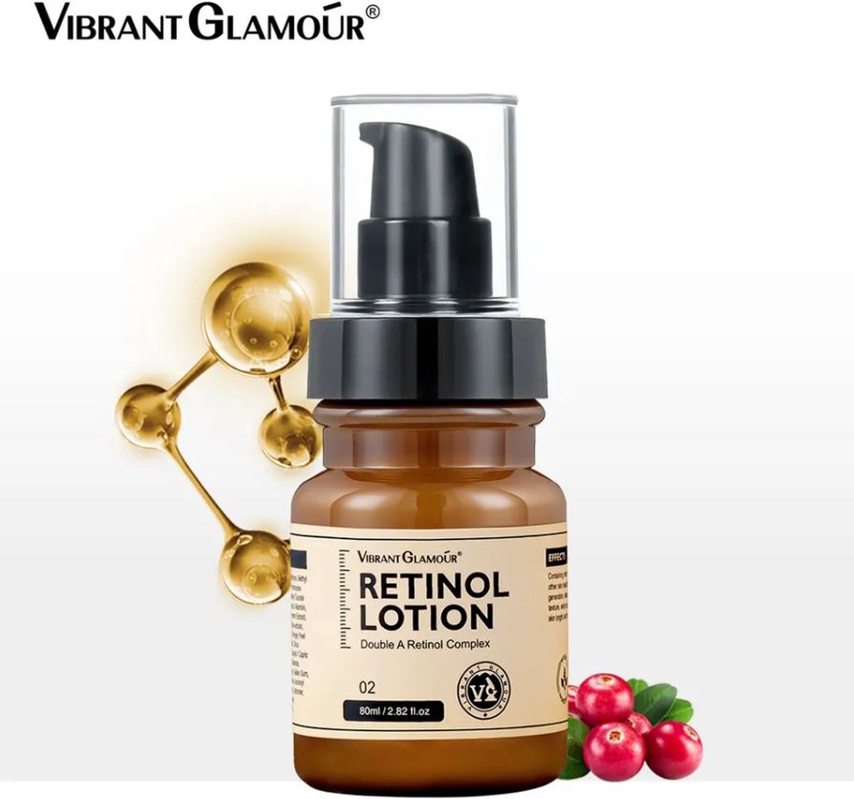 VIBRANT GLAMOUR Retinol Lotion - Dubbel A retinol Complex - Anti Veroudering - Anti Rimpel - Vitamine C - a Arbutin - Antioxidant - Zachte huid - Huidverzorging - 80ML