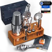 Cocktailset [testwinnaar] 825 ml cocktailshaker met baraccessoires, gemakkelijk te openen, geen klemmen, professioneel met standaard en receptenboek, cocktailmix set voor barkeepers thuis