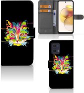 Wallet Book Case Motorola Moto G73 Smartphone Hoesje Cat Color Leuke Verjaardagscadeaus