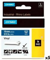 Tape laminé pour étiqueteuses Dymo Rhino 19 mm x 5,5 m Blue White Stick (5 unités)