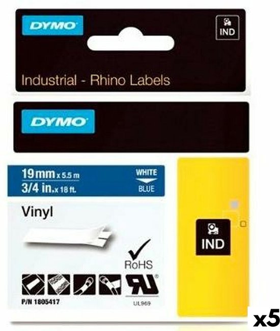 Ruban Adhésif DYMO RhinoPRO 19 Mm X 5,5 M - Étiquettes Industrielles Résistantes - Jaune - Pour Marquage Permanent