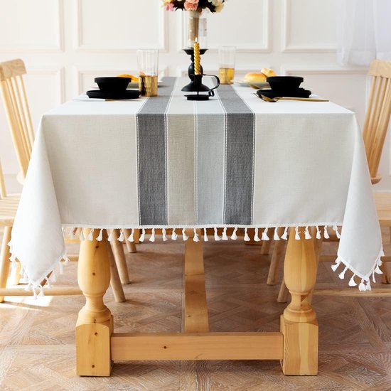 Pahajim Tafelkleden Rechthoekig Wasbaar Katoen/Linnen Tafelkleed Anti-Rimpel Kwast Design Stof Tafelbedekking voor keuken, Eetkamer, Buiten Tuin Tafel(Beige, 139.7 x 180.3 cm