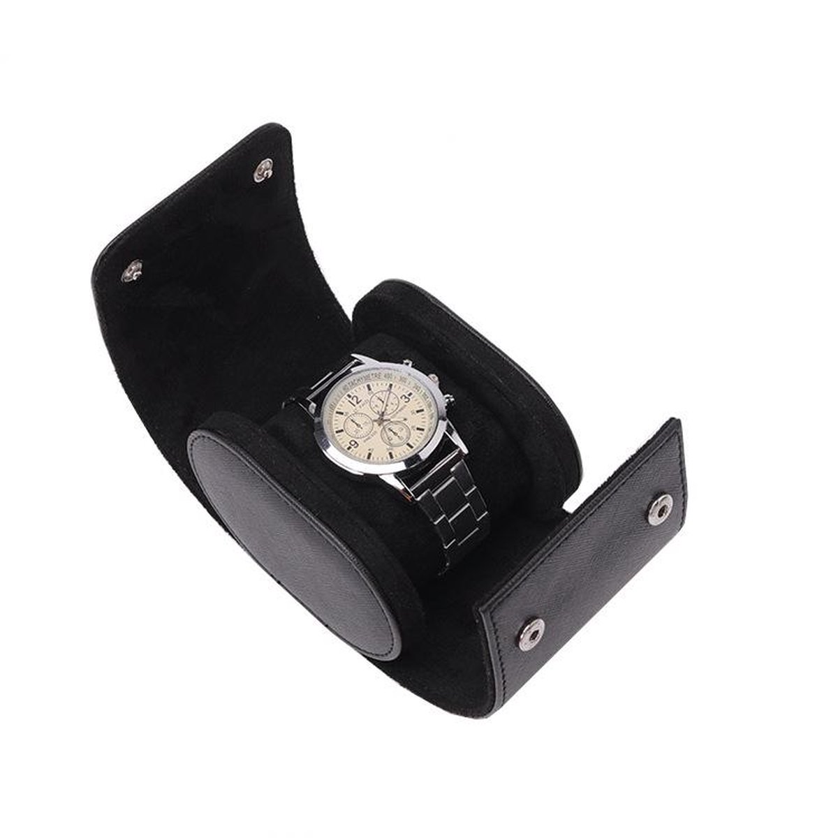 Luxe Horloge Rol 1 Stuk | Horlogedoos | Horloge Etui Leer | Watch Roll | Horloge Houder Sieradendoos | Horloge Opbergdoos Heren | Zwart