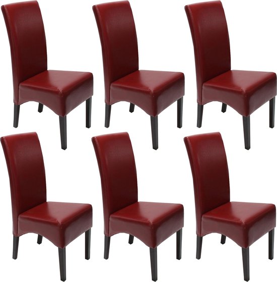 Set van 6 eetkamerstoelen Keukenstoel Latina stoel, LEER ~ rood, donkere poten