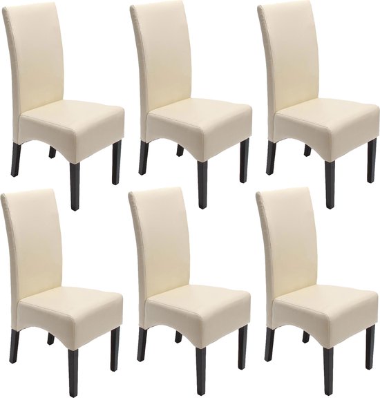 Set van 6 eetkamerstoelen Keukenstoel Latina stoel, LEER ~ crème, donkere poten