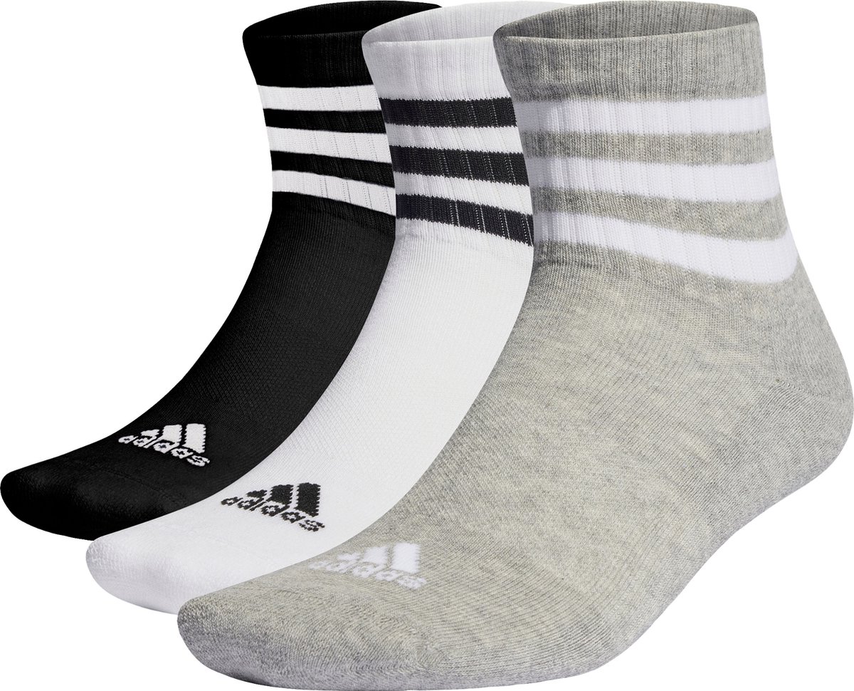adidas Sportswear 3-Stripes Cushioned Sportswear Korte Sokken 3 Paar Unisex – 49-51 Grijs