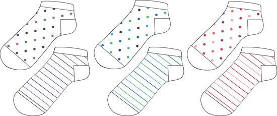 Meisjes enkelkousen fitness fantasie minimal - 6 paar gekleurde sneaker sokken - maat 31/34