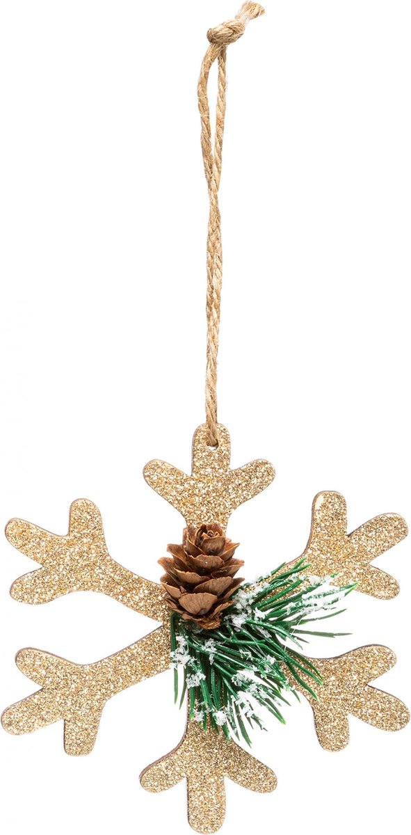 JJA - Gouden natuurlijke sneeuwvlok hanger 10 cm voor kerstboom