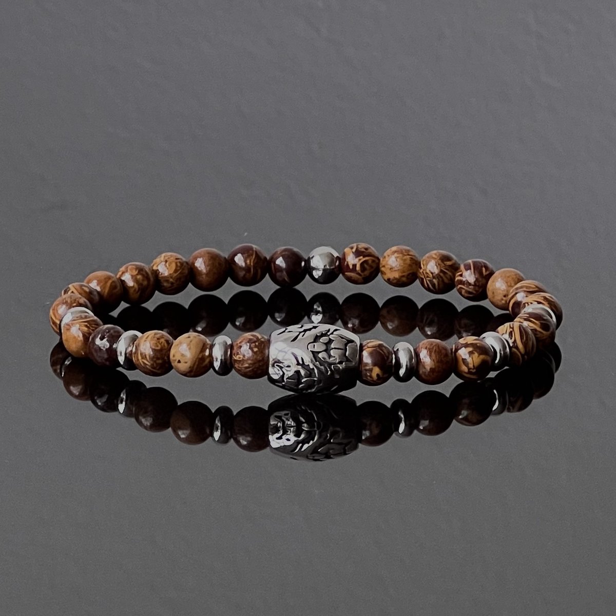 Wolf-Men - armbanden - set - natuursteen - kralen - elastisch