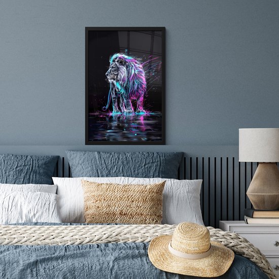 Affiche sous cadre - Cadre photo 40x60 cm - Posters - Lion - Couleurs - Zwart - Animaux - Cadre affiche noir - Décoration murale pour chambre ado - Décoration chambre ado - Accessoires chambre ado jeunesse