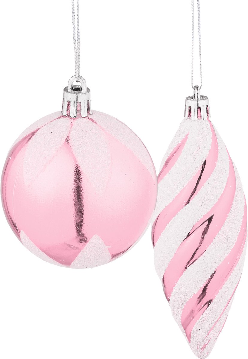 kerstballen - set van 72 - plastic - onbreekbaar - hartjes - sokjes - roze – foto 6