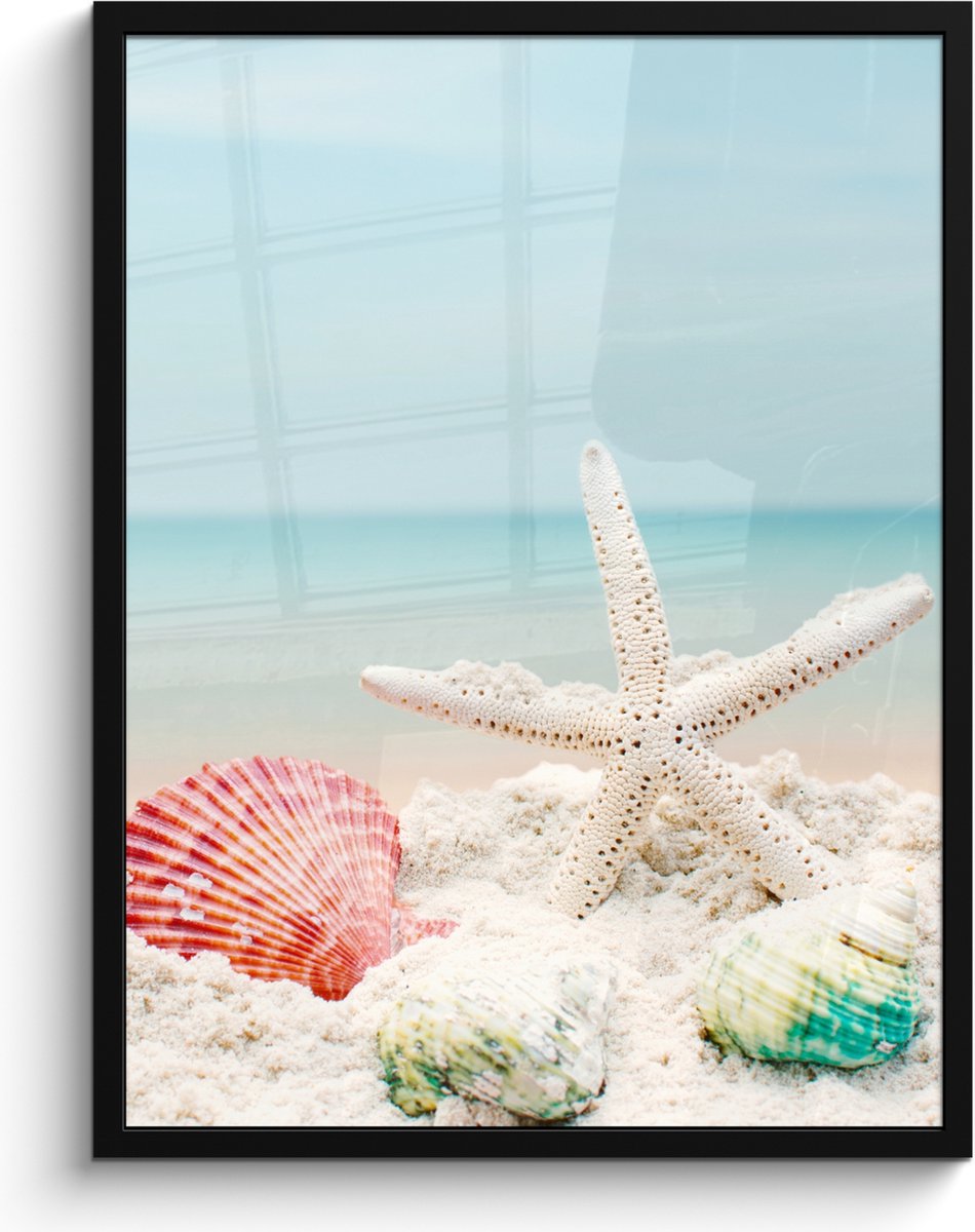Poster in lijst - Fotolijst 60x80 cm - Posters - Strand - Zeester - Schelpen - Zee - Poste