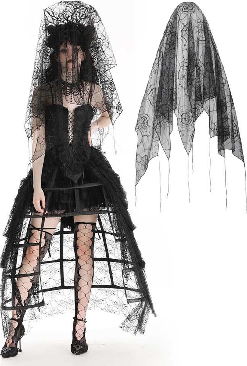 Dark in Love - Gothic bride black spider web Sluier - Zwart