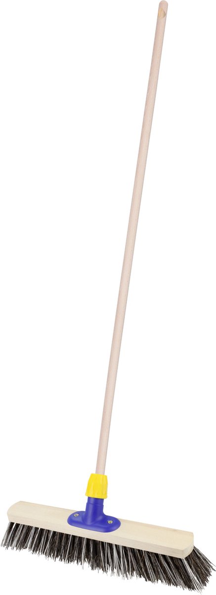 Goedkoopste Brumag Buiten of tuin bezem Robby - Harde kop van 40 cm - Houten steel 141 cm - Met steelhouder