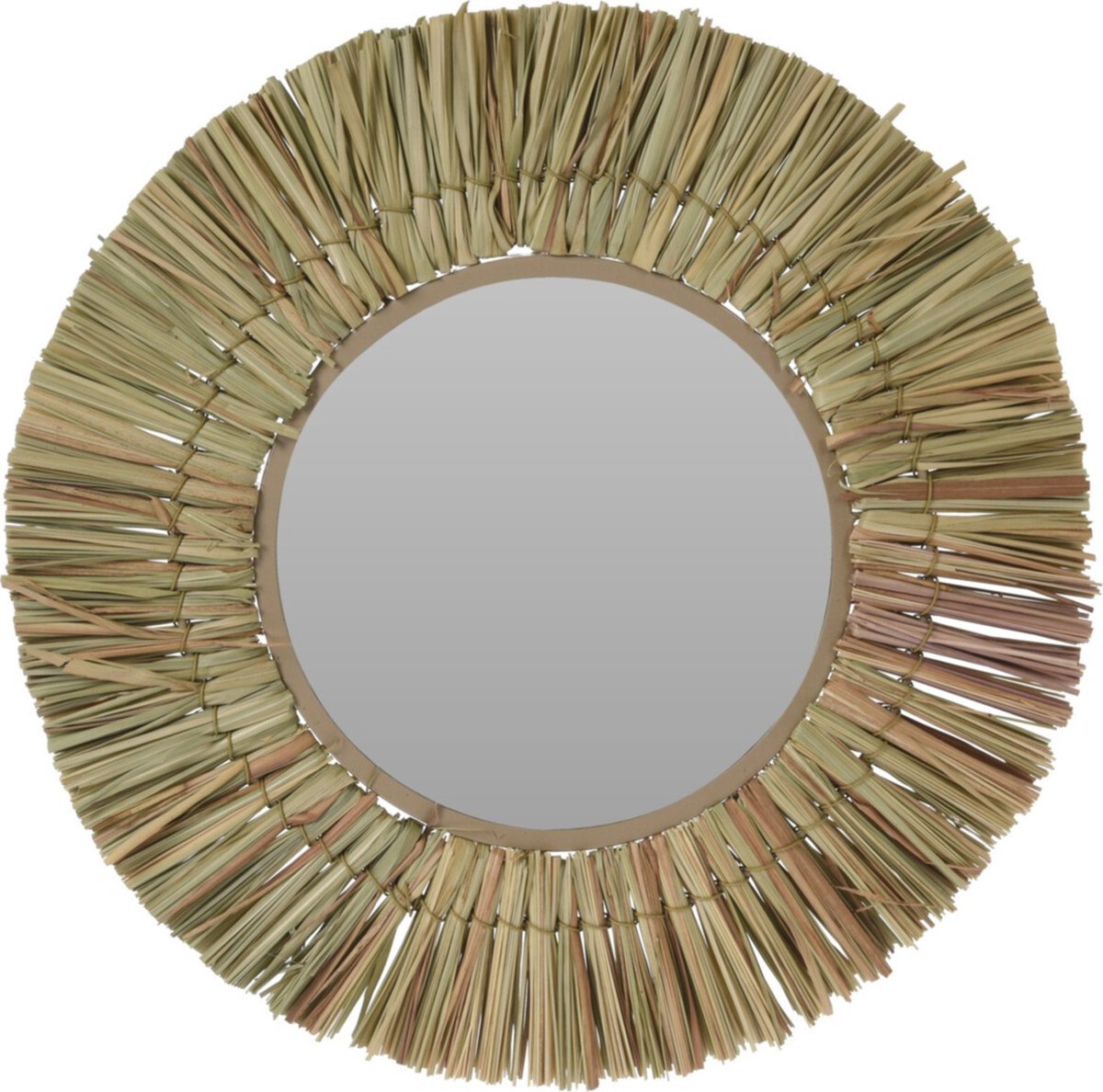 Home & Styling Wandspiegel Raffia - frame kleur naturel - Dia 40 cm - met brede lijst - gang/badkamer/slaapkamer spiegels