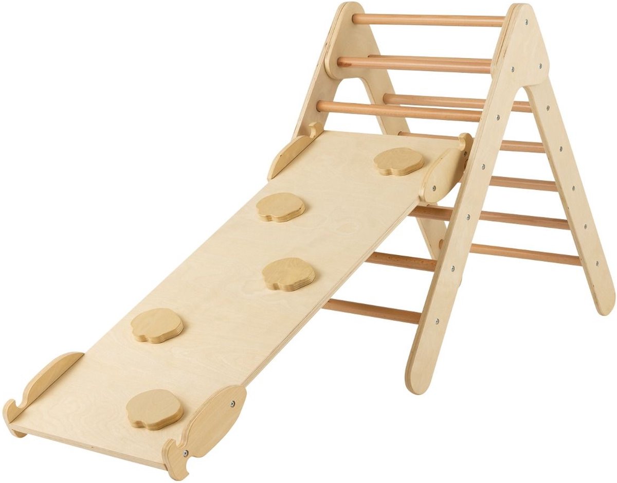 Costway 3 in 1 Houten Driehoek Klimrek Met Glijbaan - Montessori Klimdriehoek Met Klimplank