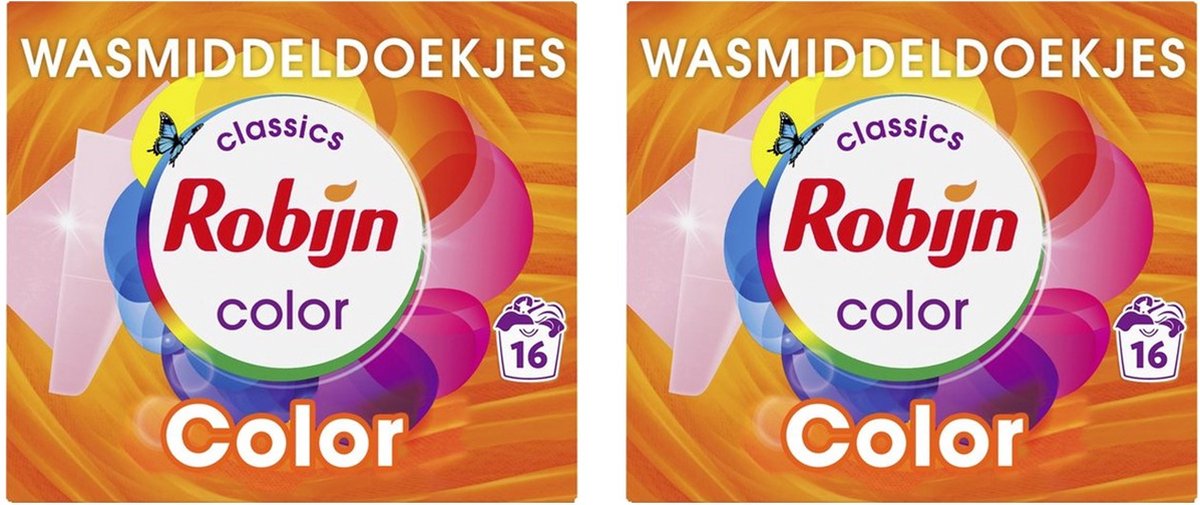 Robijn Classics Color Wasmiddeldoekjes - 2 x 16 wasstrips - Voordeelverpakking