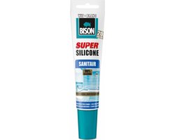 Bison Super Silicone Sanitair wit tube 150 ml, waterbestendige siliconenkit, langdurige kleurbescherming, ongevoelig voor schimmel, makkelijk te verwerken