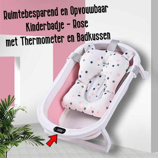 Tubiaz Opvouwbare babybadkuip, babybad met thermometer, badkussen
