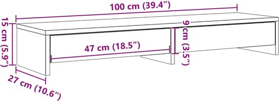 vidaXL - Support pour moniteur - avec - tiroirs - 100x27x15 - cm - bois - marron - couleur chêne