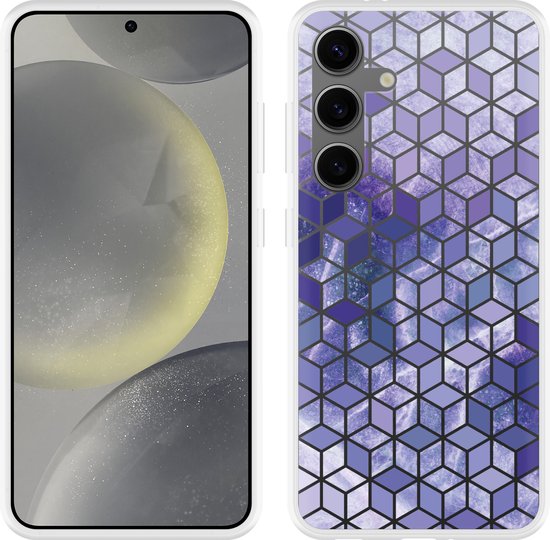 Foto: Cazy hoesje geschikt voor samsung galaxy s24 paars hexagon marmer