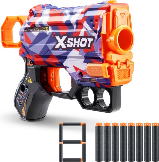 ZURU XSHOT Skins – Lot De 4 Pistolets Menace Avec 24 Fléchettes Air-pocket, Portée 24 M, Skins Interchangeables