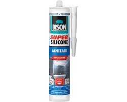 Bison Super Silicone Sanitair Transparant Koker 300 ml, waterbestendige siliconenkit, langdurige kleurbescherming, ongevoelig voor schimmel, makkelijk te verwerken
