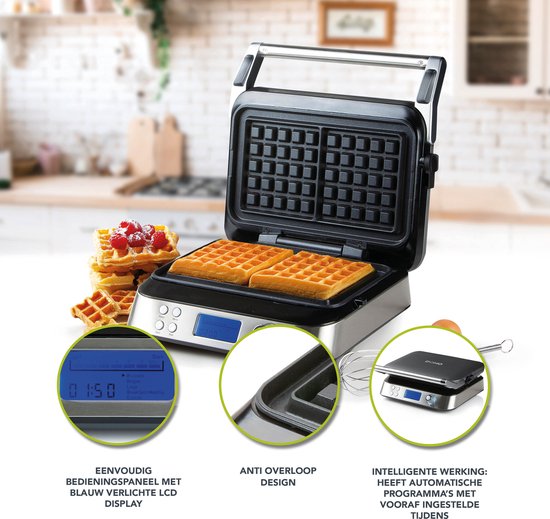 DOMO DO9219W Wafelijzer ‘Waffle Genius’ - Digitaal Belgisch Wafelijzer - Vierkante Wafels - 5x5 — afbeelding 3