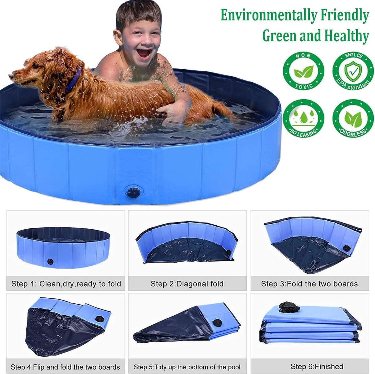 Demigreat Hondenzwembad voor grote en kleine honden, 80/120/160 cm opvouwbaar hondenbadje, draagbaar en milieuvriendelijk PVC hondenzwembad, Oceaan