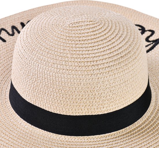 Decopatent - Chapeau de Soleil Femme - Hello Summer - Chapeau d'été - Chapeau de Paille UV - Chapeau de Plage à Large Bord - Chapeau pour Adultes - Couleur : Naturel